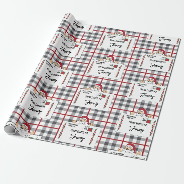 Santa Cartoon Special Delivery Red White Black Wrapping Paper (Unrolled)