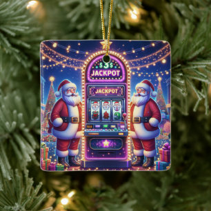 Santa Casino Slot Machine Christmas Ceramic Ornament