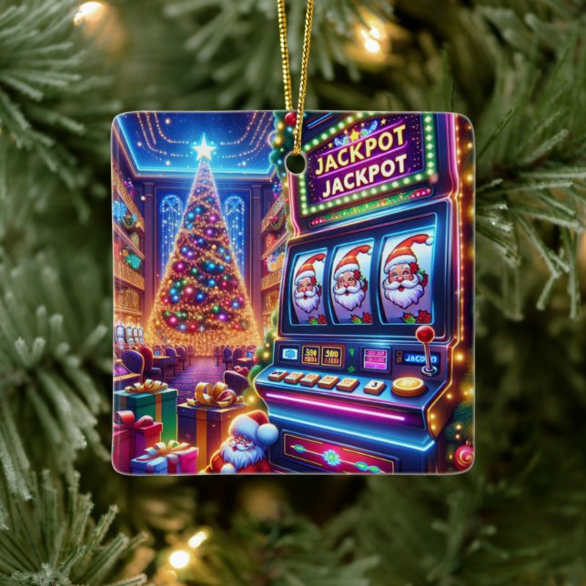Santa Casino Slot Machine Christmas Ceramic Ornament (Tree)