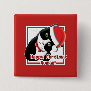 Santa Cat 15 Cm Square Badge