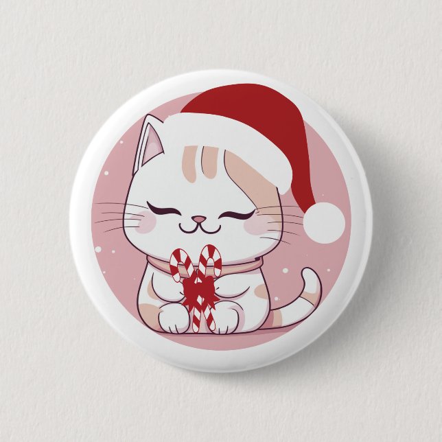 Santa Cat #2 6 Cm Round Badge (Front)