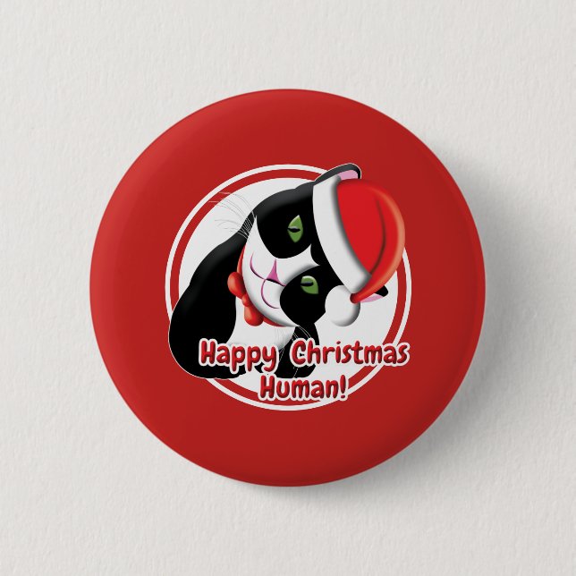 Santa Cat 6 Cm Round Badge (Front)