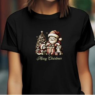 Santa Cat and his little helpers in Vintage style T-Shirt