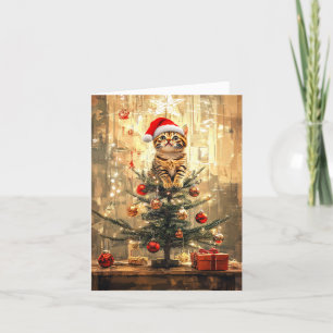 Santa Cat and the Christmas Tree Holiday Card