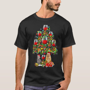 Santa Cat And Wine Glasses Christmas Tree Drinking T-Shirt