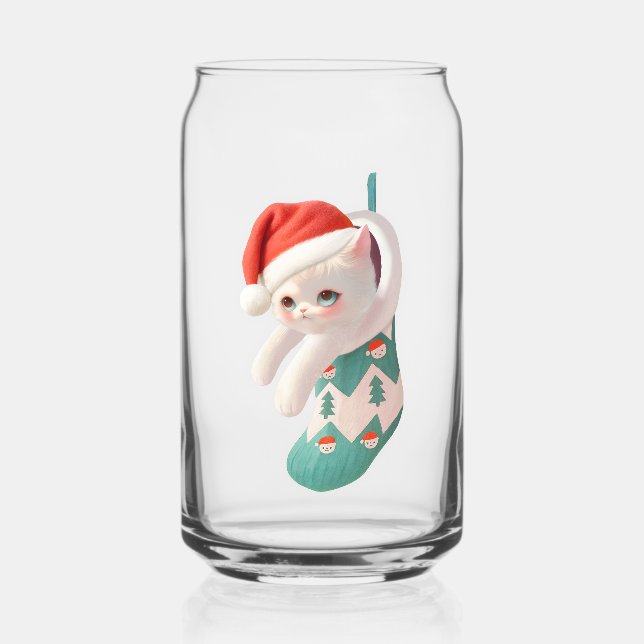 Santa Cat: Bao Bao in Christmas Stocking Art Can Glass (Front)