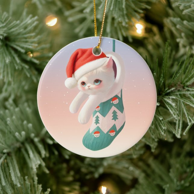 Santa Cat: Bao Bao in Christmas Stocking Art Ceramic Tree Decoration (Tree)
