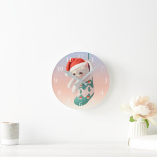 Santa Cat: Bao Bao in Christmas Stocking Art Round Clock