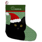 Santa Cat Black With Yellow Eyes Personalised