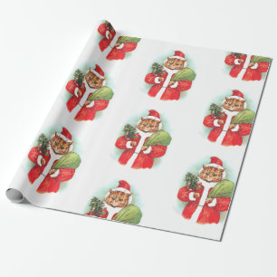 Santa Cat by Louis Wain Wrapping Paper
