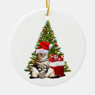 Santa Cat Ceramic Tree Decoration