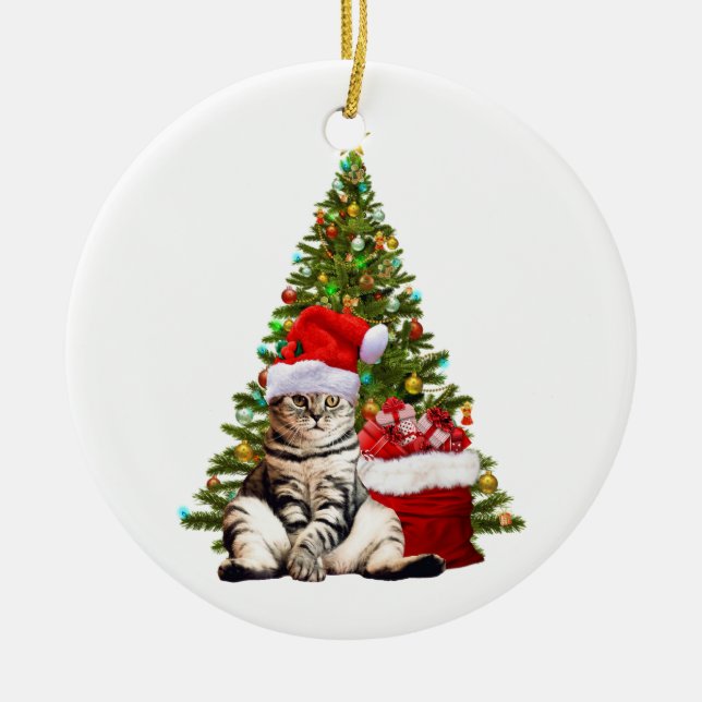 Santa Cat Ceramic Tree Decoration (Front)