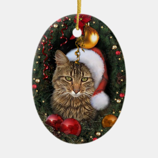 Santa Cat Ceramic Tree Decoration (Front)