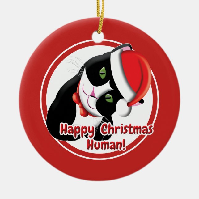 Santa Cat Ceramic Tree Decoration (Front)