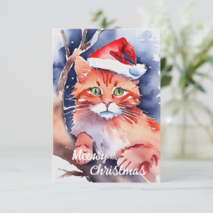 Santa Cat Christmas Card - "Meowy Holidays" 