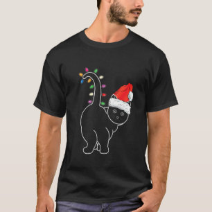 Santa Cat Christmas Color Led Light Funny Xmas Cat T-Shirt