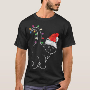 Santa Cat Christmas Colour Led Light Funny Xmas Ca T-Shirt