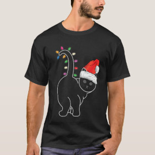Santa Cat Christmas Colour Led Light Funny Xmas Ca T-Shirt