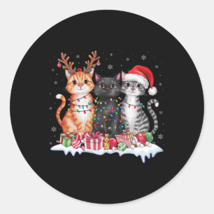 Santa Cat Christmas Light Gorgeous Reindeer Pajama Classic Round Sticker