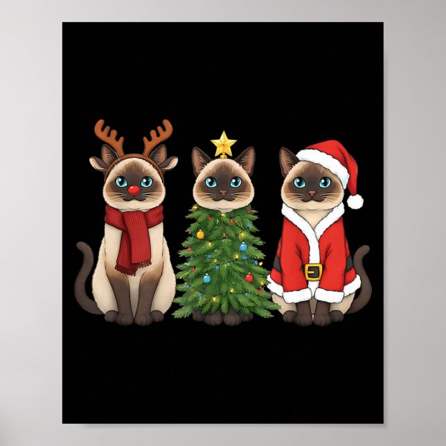 Santa Cat Christmas Siamese Cat Mom Cat Lover Xmas Poster (Front)