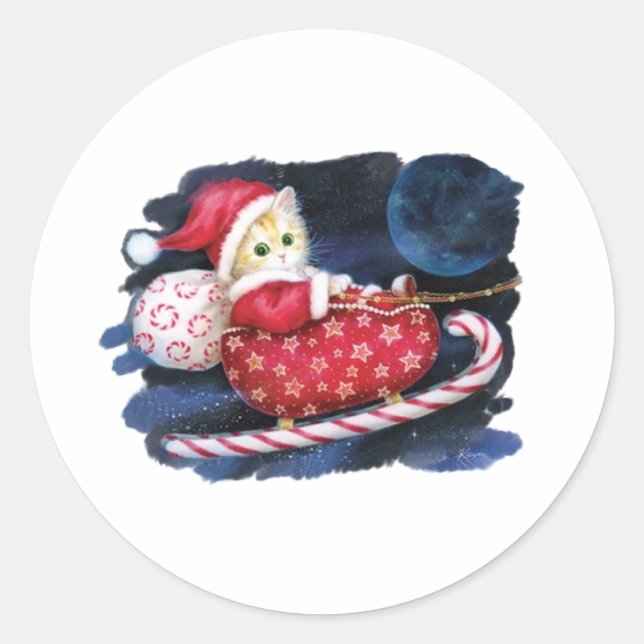 Santa Cat  Classic Round Sticker (Front)