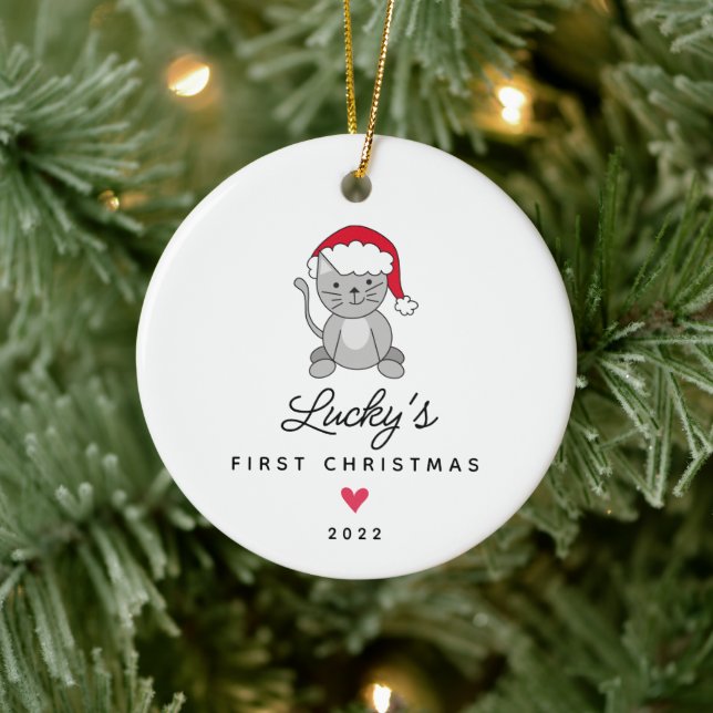 Santa Cat First Christmas Pet Ceramic Tree Decoration (Tree)