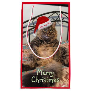 Santa Cat Ho Ho Ho Small Gift Bag