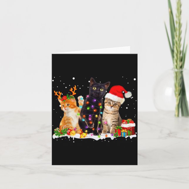 Santa Cat Light Gorgeous Reindeer Pajama Christmas Card (Front)