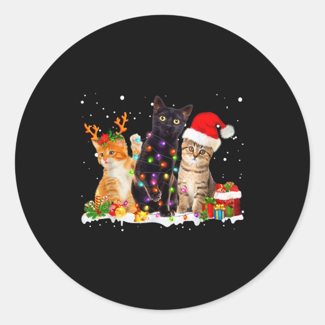 Santa Cat Light Gorgeous Reindeer Pajama Christmas Classic Round Sticker (Front)