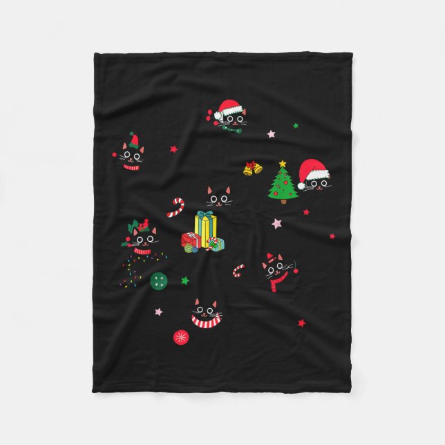 Santa Cat Light Gorgeous Reindeer Pajama Christmas Fleece Blanket (Front)