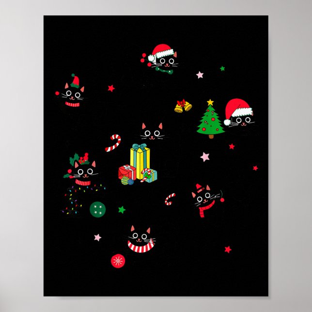 Santa Cat Light Gorgeous Reindeer Pajama Christmas Poster (Front)