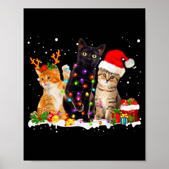 Santa Cat Light Gorgeous Reindeer Pajama Christmas Poster (Front)