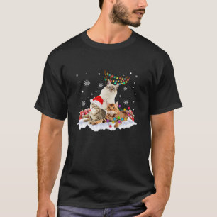 Santa Cat Light Gorgeous Reindeer Pajama Christmas T-Shirt