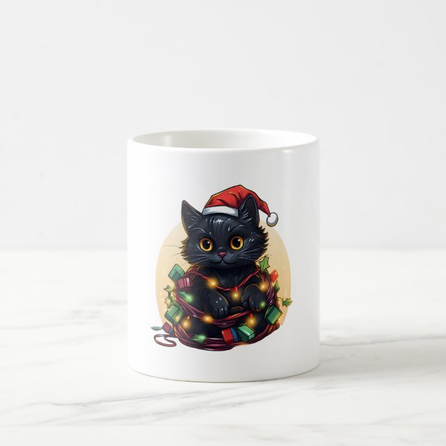 Santa Cat Lights Holiday  Coffee Mug (Center)