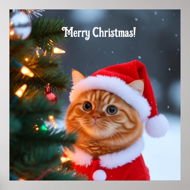Santa Cat Next Christmas Tree Poster (Front)