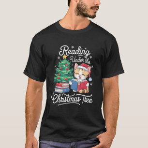 Santa Cat Reading Under the Christmas Tree Xmas Li T-Shirt
