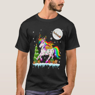 Santa Cat Ridding Reindeer Unicorn Christmas Tree T-Shirt