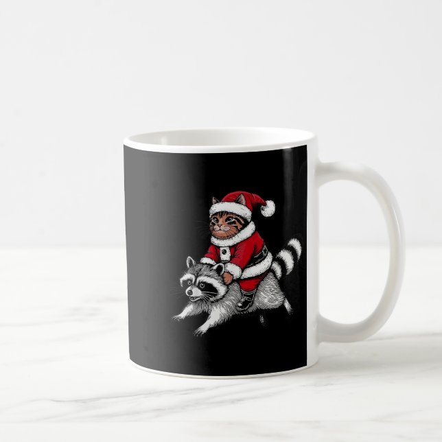 Santa Cat Riding A Raccoon Christmas Men Women Kid Coffee Mug (Right)