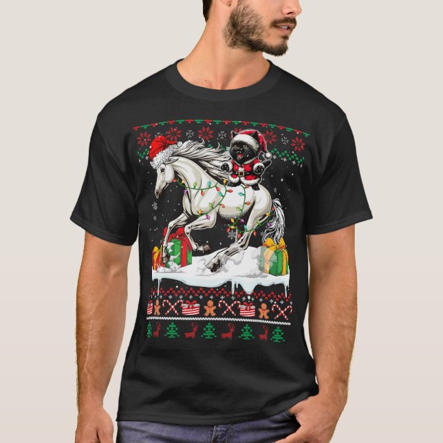 Santa Cat Riding Horse Christmas Sweater Lover Own (Front)