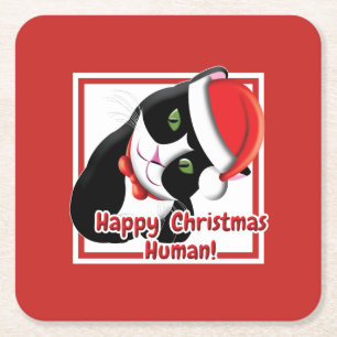 Santa Cat Square Paper Coaster