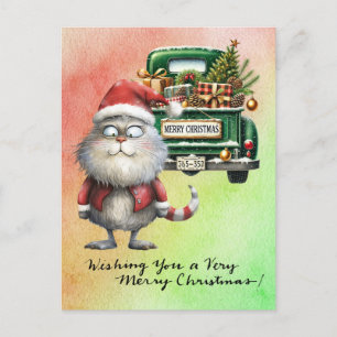 Santa Cat with Christmas Tree for Cat Lovers Holiday Postcard