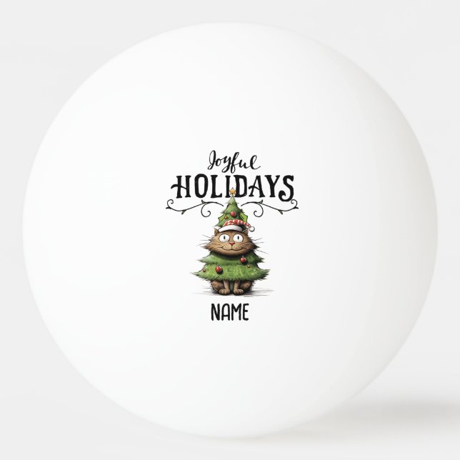 Santa Cat with Christmas Tree for Table Tennis Pla Ping Pong Ball (Front)