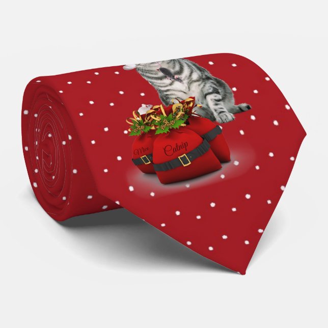 Santa Cat with Red and White Polkadot Tie (Rolled)