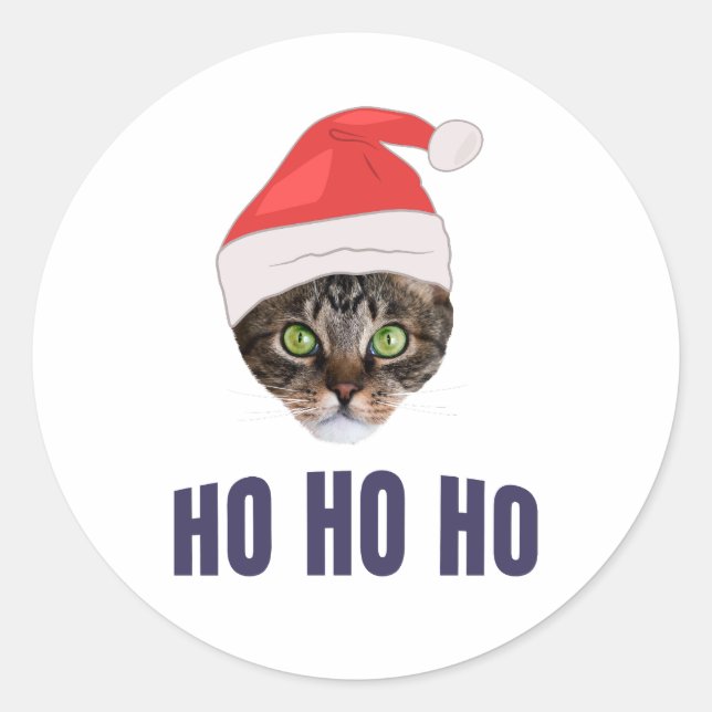 Santa Cat with Santa hat, Ho Ho ho Invitation Squa Classic Round Sticker (Front)