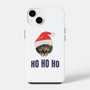 Santa Cat with Santa hat, Ho Ho ho Invitation Squa iPhone 14 Case