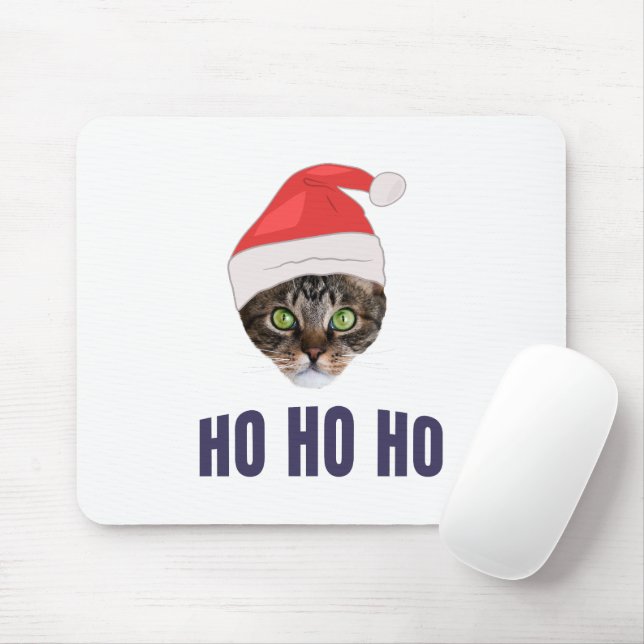 Santa Cat with Santa hat, Ho Ho ho Invitation Squa Mouse Mat (With Mouse)