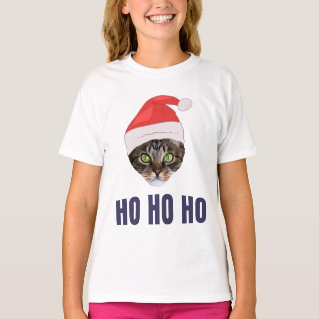 Santa Cat with Santa hat, Ho Ho ho Invitation Squa T-Shirt (Front)