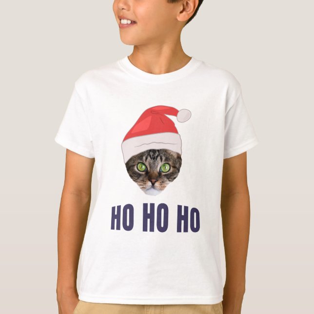 Santa Cat with Santa hat, Ho Ho ho Invitation Squa T-Shirt (Front)