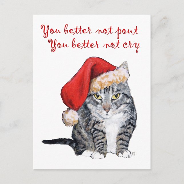 Santa Cat - You better not pout! Holiday Postcard (Front)