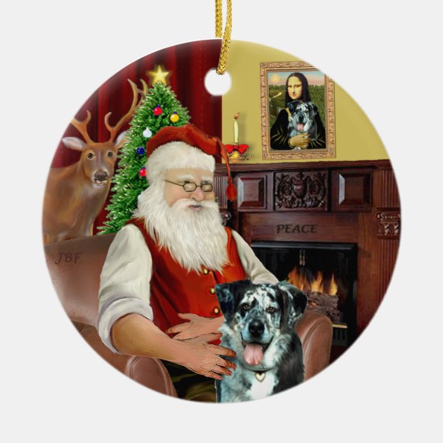 Santa -  Catahoula Leopard Dog Ceramic Tree Decoration (Front)